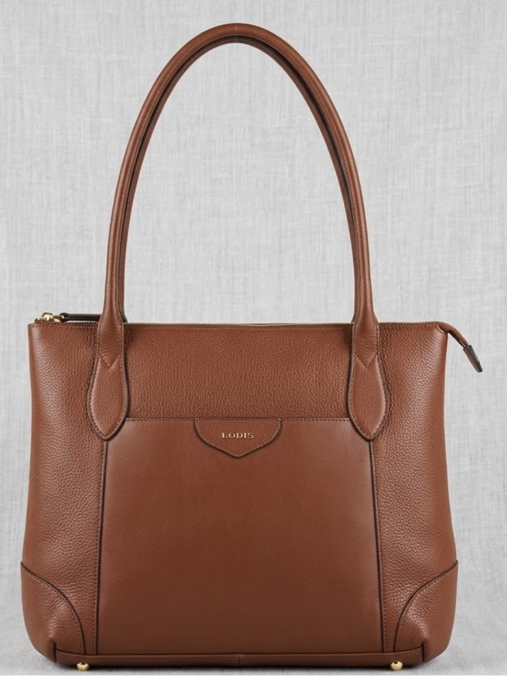 Lodis Chestnut Brown Leather Tote with Gold Accents